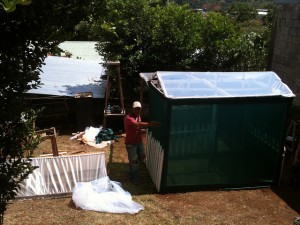 David Picado (aka "chino") installing hydroponic garden in my backyard in Perez Zeledon...